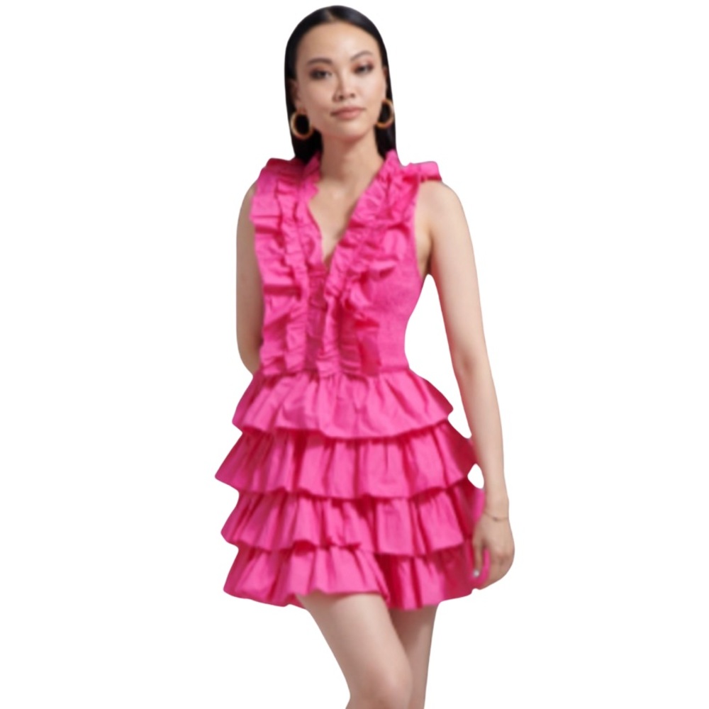 NWOT LOVE THE LABEL Sage Frilly Mini Dress, Size: XS, Color: Hot Pink